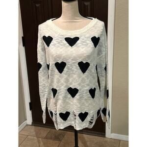 Black Heart Tattered Sweater